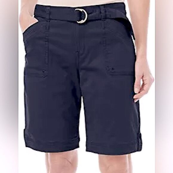 Gloria Vanderbilt Sierra Stretch Twill Short With Belted navy plus size 24W - Picture 1 of 11